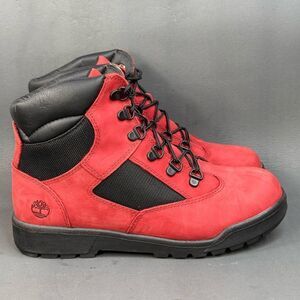 Timberland 6-Inch Waterproof Field Boot Red/Black Nubuck women size 7